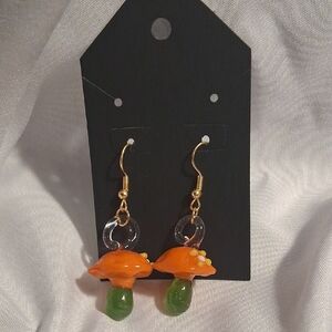 Orange and Green Glass Mushroom Earrings